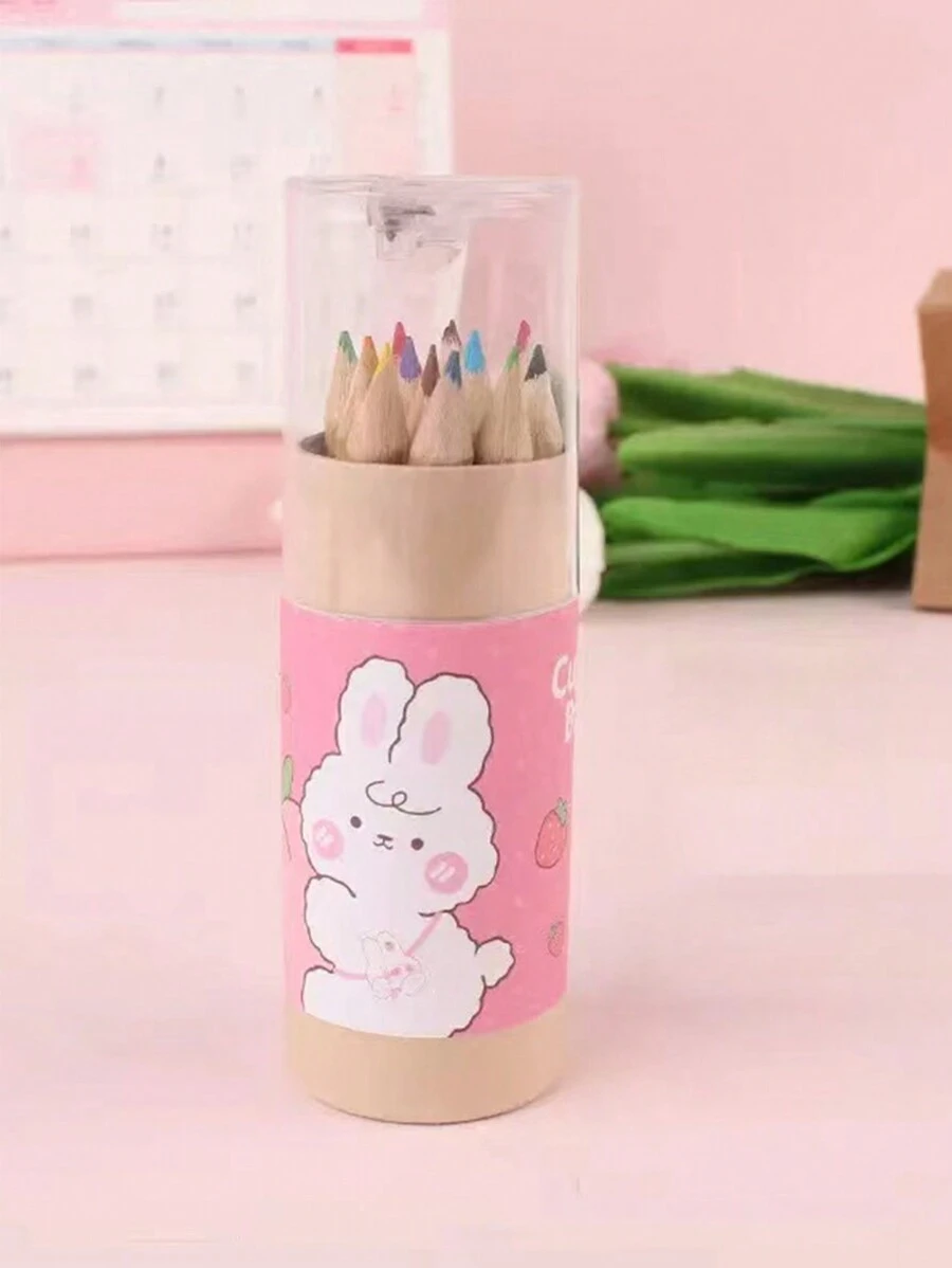 12入組韓國創意卡通小桶裝彩色鉛筆,兒童繪畫涂鴉彩色鉛筆,小學補給品,幼兒園藝術培訓鉛筆配尖器,兒童彩色鉛筆幼兒園塗鴉筆彩色鉛筆素描繪畫筆製圖筆,短式顏色鉛筆培訓筆 - 彩色 - 查看 1