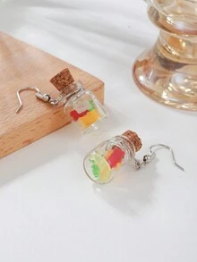 1個創意迷你熊糖果罐模型圓形耳環,女性聚會/每日裝飾小物 - 彩色 - 查看 3
