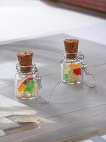 1個創意迷你熊糖果罐模型圓形耳環,女性聚會/每日裝飾小物 - 彩色 - 查看 2