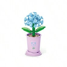 1set 60pcs Flower-shaped Building Blocks For Potting Simulation Flower Bouquets Mini Particle Puzzle Toy Home Decor - Blue - View 3