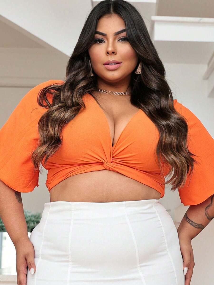Plus Size Blouses - Orange - View 1