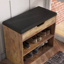 Shoe Rack Bench with Cushioned Top,3 Tier Wooden Storage Bench, Shoe Organizer or Entryway Bench for Entryway Hallway Living Room and Corridor