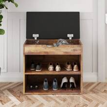 Shoe Rack Bench with Cushioned Top,3 Tier Wooden Storage Bench, Shoe Organizer or Entryway Bench for Entryway Hallway Living Room and Corridor