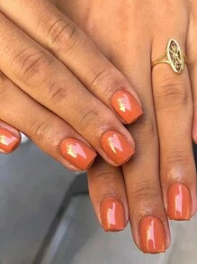 24pcs Short Square Fake Nails Brown Color Press on Nails Wearable False Nail For Women - Khaki - View 1