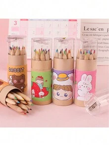 12入組韓國創意卡通小桶裝彩色鉛筆,兒童繪畫涂鴉彩色鉛筆,小學補給品,幼兒園藝術培訓鉛筆配尖器,兒童彩色鉛筆幼兒園塗鴉筆彩色鉛筆素描繪畫筆製圖筆,短式顏色鉛筆培訓筆 - 彩色 - 查看 8