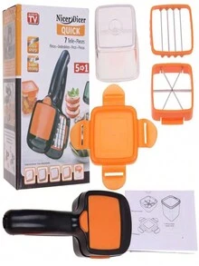 Cortador de Verduras 5 en 1, Cortador rápido de Alimentos de Frutas de Acero Inoxidable, Picador multifunción, rallador de Queso, Utensilios de Cocina Simple - Naranja - Ver 4