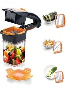 Cortador de Verduras 5 en 1, Cortador rápido de Alimentos de Frutas de Acero Inoxidable, Picador multifunción, rallador de Queso, Utensilios de Cocina Simple - Naranja - Ver 5