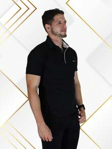 Playera tipo Polo Negra con Letilla Blanca - Negro - Ver 2