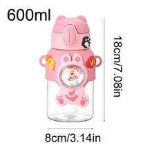 1入組600ml粉紅色便攜式pp吸管杯,帶肩帶,可愛卡通圖案水瓶 - 粉色 - 查看 3