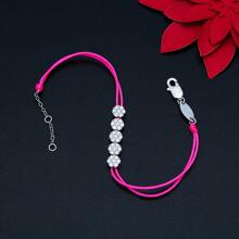 Moonmory 1條925純銀白晶石五移石頭橘色繩帶手鍊,女性聖誕禮物 0.8mm 厚度 18k 鍍金色