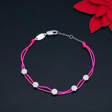 Moonmory 1條925純銀白晶石五移石頭橘色繩帶手鍊,女性聖誕禮物 0.8mm 厚度 18k 鍍金色