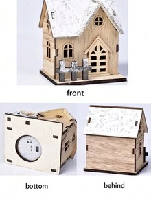 1pc Led Lighted Wooden House Decorative Ornament - B - View 9
