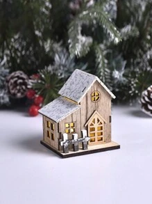 1pc Led Lighted Wooden House Decorative Ornament - B - View 2
