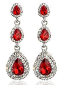 1 Pair Ruby Red Rhinestone Decor Earrings Big Fashion Statement Teardrop Crystal Dangle Drop Earrings For Women Girls Brides Bridesmaids Bridal Wedding Party Prom Pageant Costume Jewelry - Đỏ - Xem 1