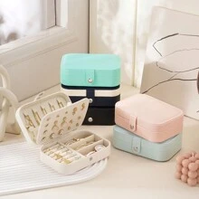 耳环项链大容量优雅简约收纳盒旅行首饰盒收纳盒珠宝首饰耳环戒指 - 黑色 - 查看 1