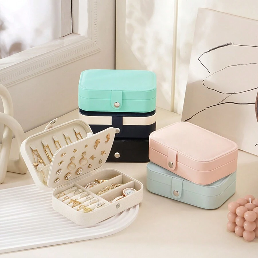 耳环项链大容量优雅简约收纳盒旅行首饰盒收纳盒珠宝首饰耳环戒指 - 黑色 - 查看 1