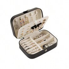 耳环项链大容量优雅简约收纳盒旅行首饰盒收纳盒珠宝首饰耳环戒指 - 黑色 - 查看 4