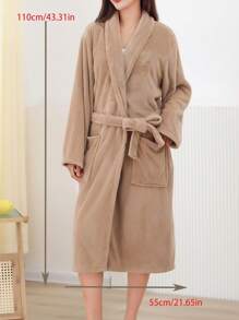 1pc Women's Wearable Bathrobe, Dark Brown Summer Wedding Home Bathroom Decor Back To School - Coffee Brown - View 4