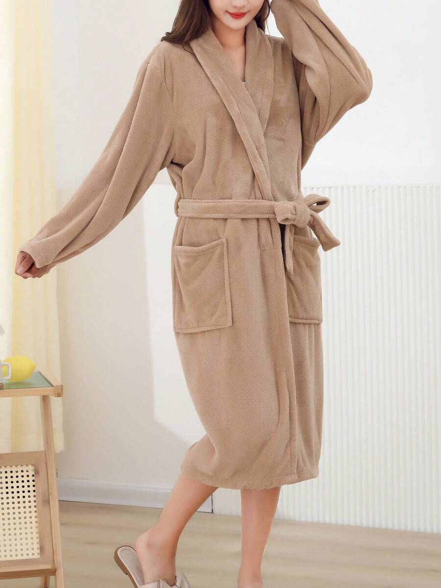 1pc Women's Wearable Bathrobe, Dark Brown Summer Wedding Home Bathroom Decor Back To School - Coffee Brown - View 1