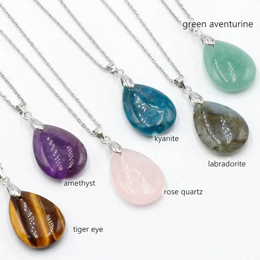 1pc Casual And Fashionable Approx. 13*25mm Natural Stone Teardrop Pendant, 45cm Chain Length, Multiple Options Available, Suitable For Both Men And Women - approx 13*25mm drop - View 1