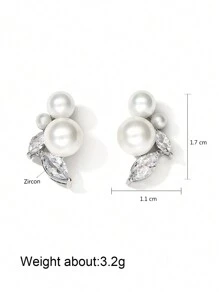 2 chiếc khuyên tai đính ngọc trai giả và hoa tinh tế tối giản phù hợp cho trang phục hàng ngày của phụ nữ - Bạc - Xem 8
