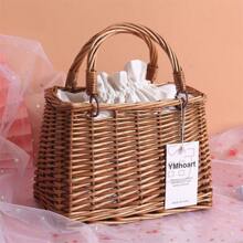 1 Miếng Dệt Giỏ lưu trữ Với Lót Và Dây rút Xử lý , Hình vuông , Dệt tay Túi đan lát Đối với phụ nữ , Qủa tặng - màu liễu gai - Xem 9