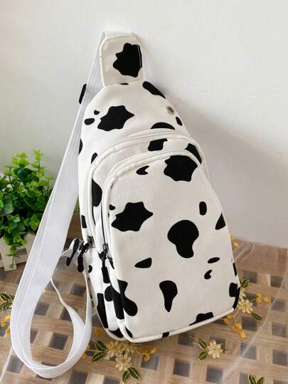 奶牛图案斜挎包，可爱卡通帆布胸包，小斜挎包，适合户外运动旅行学院包夏季爸爸新生大学礼物秋季圣诞节腰包旅行包斜挎包感恩节大容量休闲度假侧包腰包返校运动生活夏季包春假包腰包学校用品侧包腰带新生活用品学生男士必需品毕业