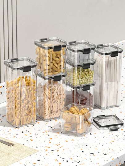 1pc Airtight Grain Jar, Transparent Plastic Container Box For Kitchen Storage Of Grains, Snacks, Tea, Not Dishwasher Friendly