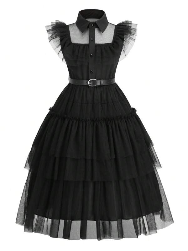 Kleine Mädchen Halloween Prinzessin Kleid, Schwarz Mittwoch Serie, geeignet für Partys, Cosplay, Kostümspiele, Aufführungen, Feiertagsfeiern - Hexe, Vampir, Geistbraut Valentinstag