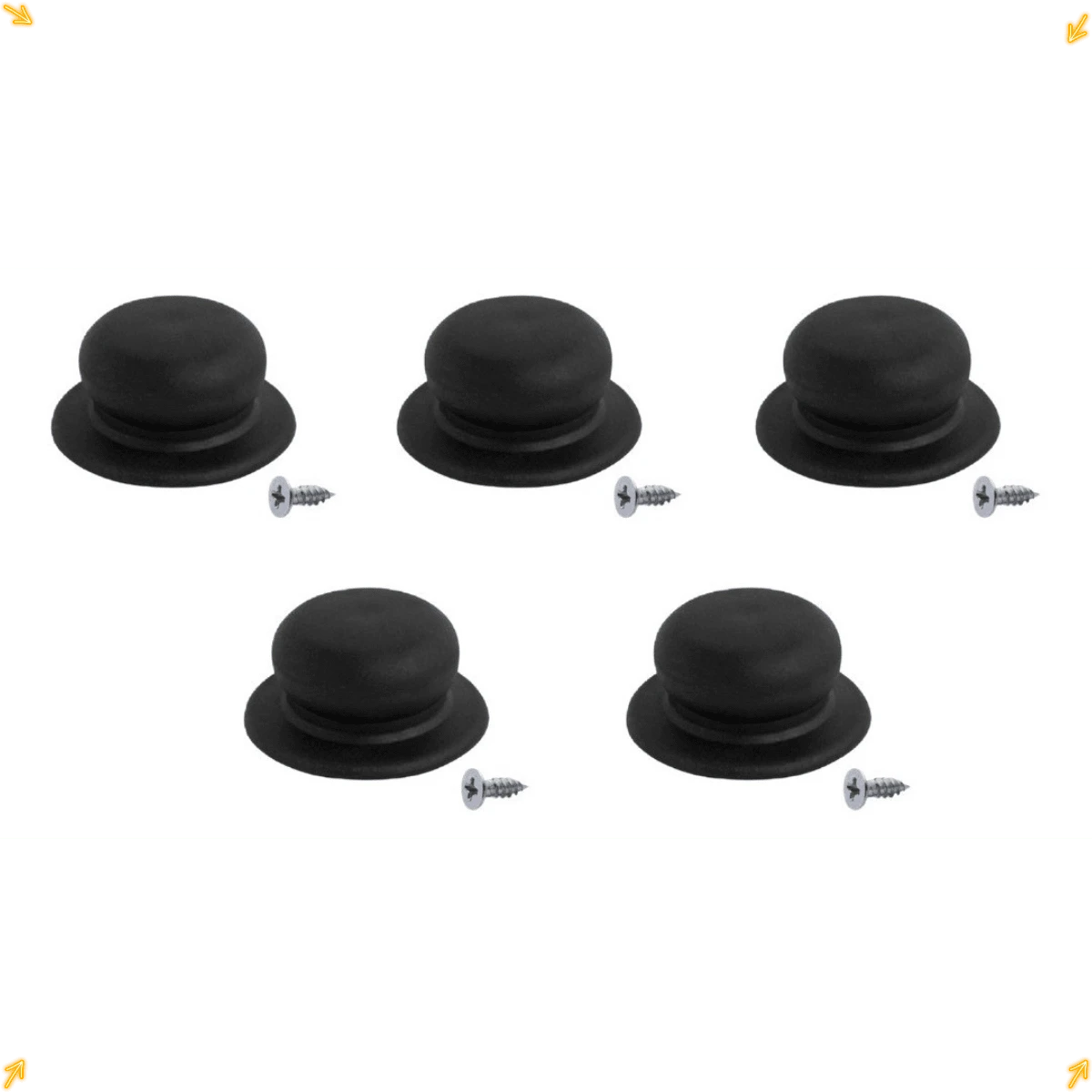 Pomel Puxador Pegador 5 Peças P/tampa De Panela E Frigideira - Preto - Visão 1