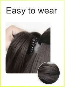 Black Gradient Gray Synthetic Long Straight Claw Clip On Ponytail Hair Extensions Heat Resistant Pony Tail Hair Piece For Women Daily Party - Ombre - View 4