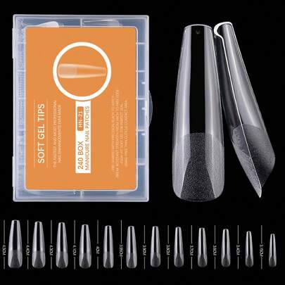 240pcs XXL Long Coffin Full Cover 2 In 1 Half Matte Fake Nail Quick Extension Soft Gel Tips For Women And Girls Manicure Press On Nail Press On Nails Nail Supplies