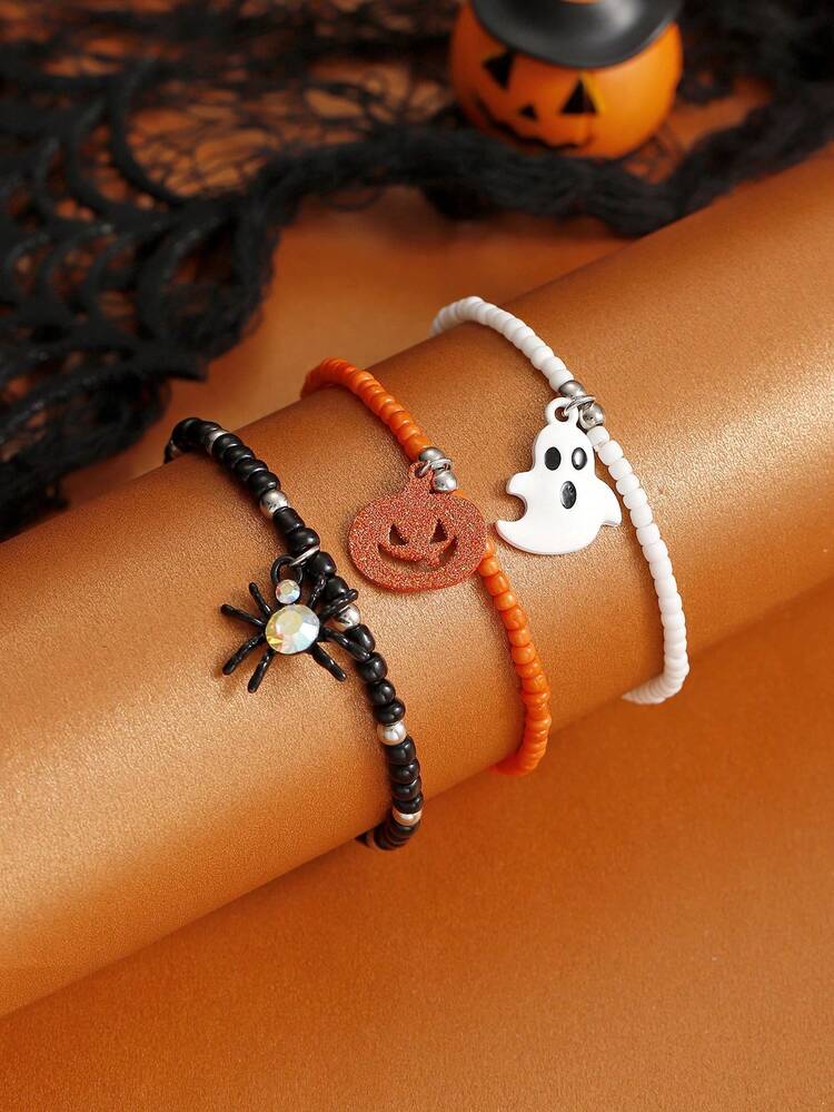 bracciale pendente zucca stile instagram minimalista per halloween, set charm con perline miste a , gioielli per costumi festivi - gioielli e accessori