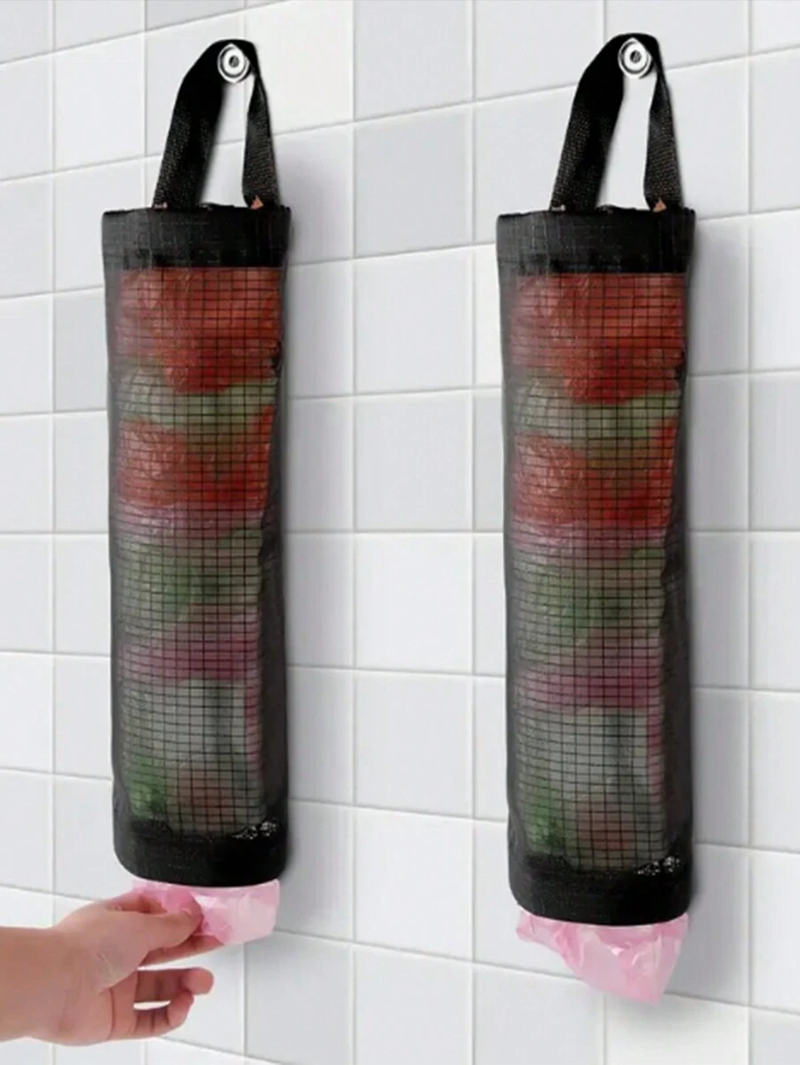 1入組網紗懸掛垃圾袋收納袋,塑膠包支架,壁掛式塑膠包,可折疊透氣可水洗食品雜貨袋支架分配器適用於廚房,浴室和辦公室,家庭廚房用品