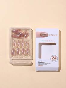 atractivo con 24 piezas corto almendra efecto espejo cobertura total Uña postiza Kit - Multicolor - Ver 8