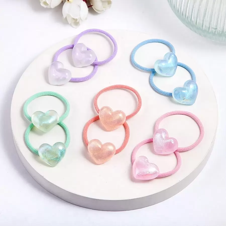 New Arrival 5pairs/set Clear Jelly Heart Shaped Hair Ties, Headbands - Multicolor - View 1