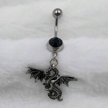 1pc Black-plated Belly Button Ring With Flying Dragon Pendant - Black - View 8