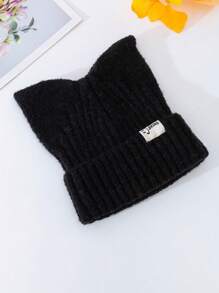 1頂新設計的男女通用簡約經典帽子,帶小標籤,卡通貓耳朵和熊耳朵造型珍珠裝飾,適用於聖誕節,新年夜,動漫派對,秋冬裝保暖 - 黑色 - 查看 6