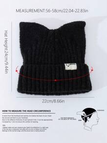 1頂新設計的男女通用簡約經典帽子,帶小標籤,卡通貓耳朵和熊耳朵造型珍珠裝飾,適用於聖誕節,新年夜,動漫派對,秋冬裝保暖 - 黑色 - 查看 4