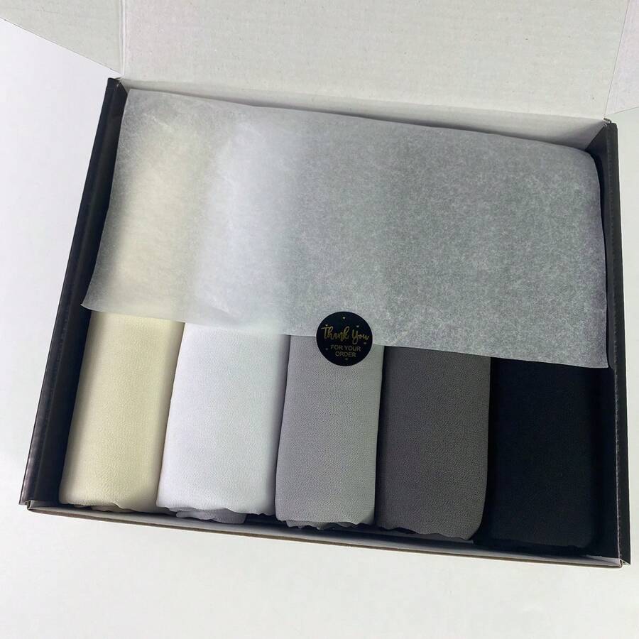 1 盒女士纯色雪纺头巾组合套装，适合日常佩戴、头巾、婚礼礼物（5 件围巾 + 2 件围巾夹）休闲 - 黑色 - 查看 1