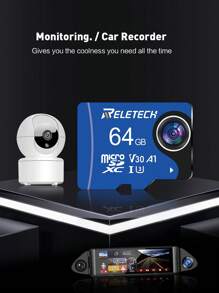 Reletech 1pc U3 A1 Memory Card Micro SD Card TF Card For Driving Recorder/Phone/Tablet/Camera/Monitor/Drone,32GB 64GB 128GB 256GB 512GB - Blue - View 3