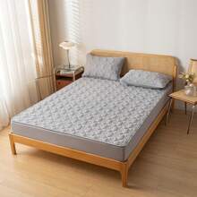 1 Funda De Colchón Impermeable, Funda De Cama Elástica Con Patrón De Color Sólido Para Cama Doble Tamaño Queen King, Cómodo Protector De Cama - Gris Claro - Ver 3