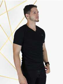 Men's Black V-Neck T-Shirt - Black - View 2