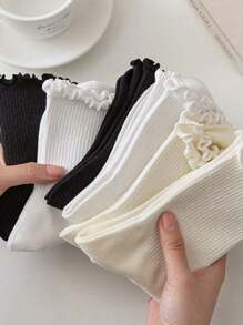 6pairs/Set Women's Personalized Mid-Calf Socks, Lace & Mushroom Pattern, Three Colors Available, Fall