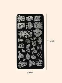 美甲不銹鋼燙金板帶藍色保護膜萬聖節系列南瓜骷髏設計印刷模板 - 彩色 - 查看 6