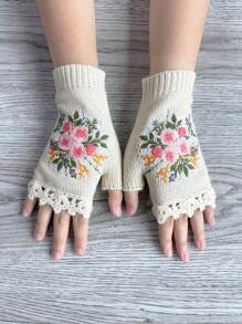 Đời Boho 1 Nữ Phong Cách Vintage Tay Dệt Kim Móc Edge & Thêu Hoa Ngón Găng Tay Cho Mùa Thu Đông - trắng - Xem 1