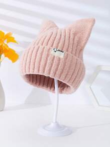 1頂新設計的男女通用簡約經典帽子,帶小標籤,卡通貓耳朵和熊耳朵造型珍珠裝飾,適用於聖誕節,新年夜,動漫派對,秋冬裝保暖 - 黑色 - 查看 9