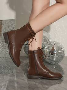 Botas planas de mujeres de moda - Marrón - Ver 3