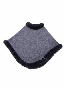 1件女士多色格紋披肩,厚實防風材料和蓬鬆領口,適用於戶外旅行、派對、日常裝扮 - 藏蓝色 - 查看 3