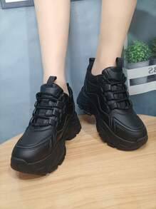 Zapatillas deportivas chunky coreano estilo diseño unico de moda - Negro - Ver 4